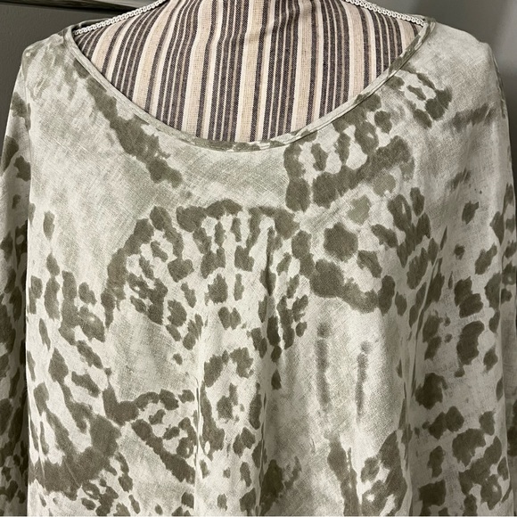 Elena Baldi Womens Green White Boho Hippie Linen Pullover Poncho Made In Italy - Picture 3 of 12